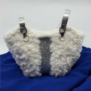 Faux Fur Shoulder Bag with Silver Accents - Cream hand crafted